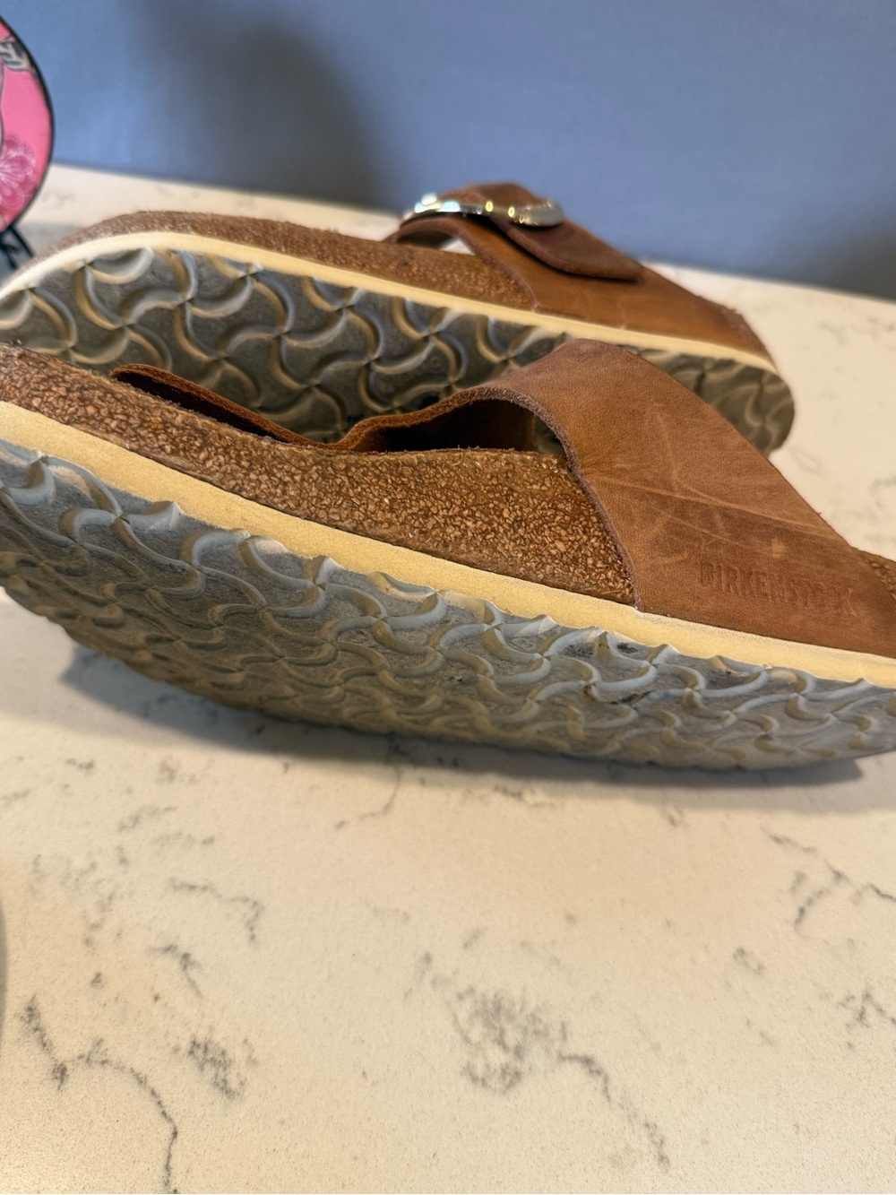 Birkenstock Brown Leather T-Strap Sandals with Gold Accents - Picture 8 of 16